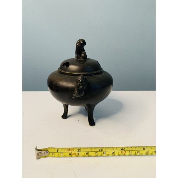 Shuraku Period Chinese Bronze Lion Inlaid Incense Burner Foo Dog Foot Feng Shui - Picture 10 of 12